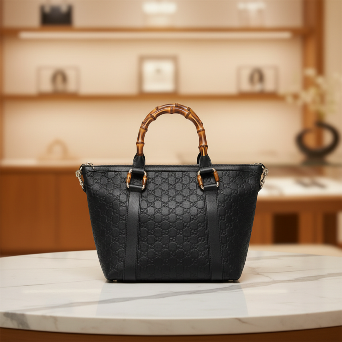 PRE-OWNED Gucci Guccissima · Bamboo · Leather Tote