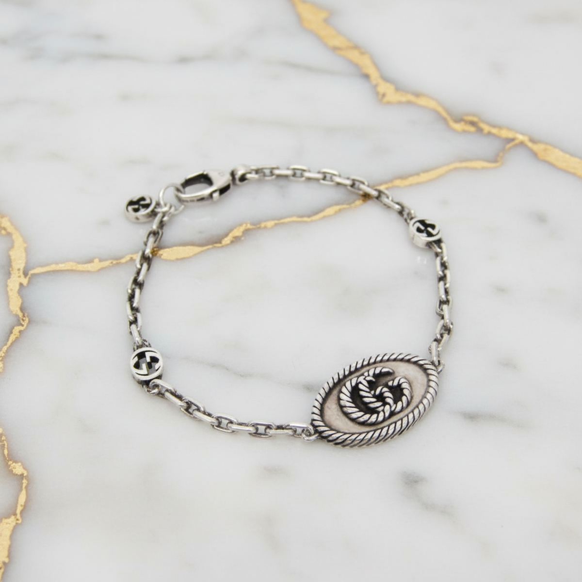 PRE-OWNED Gucci Double G · Silver 925 Charm Bracelet