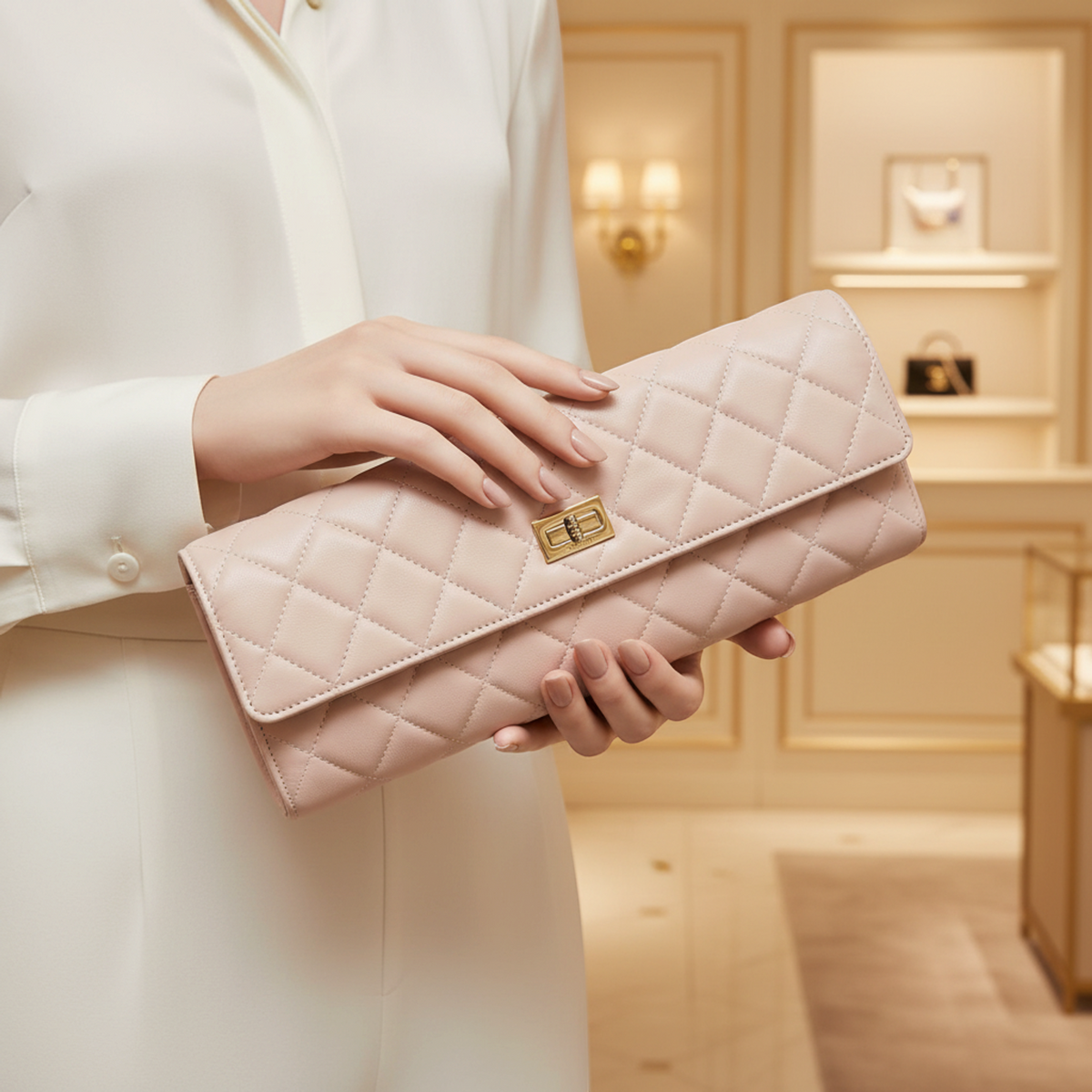 PRE-OWNED Chanel Matelassé · Jewelry Case · Lambskin