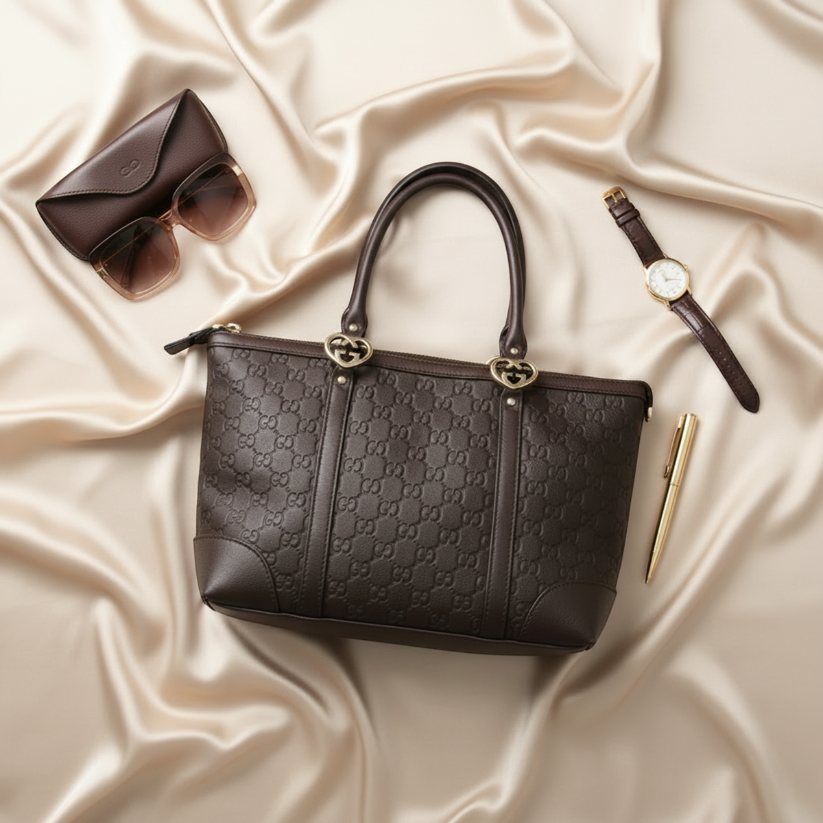 PRE-OWNED Gucci Guccissima · Embossed Leather Tote