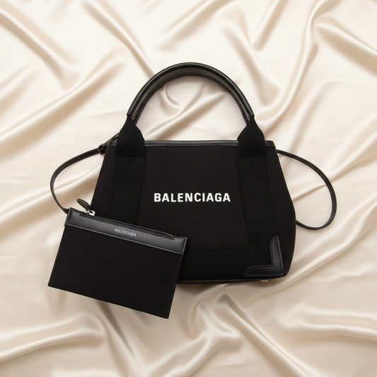 PRE-OWNED Balenciaga Navy Cabas XS · Canvas