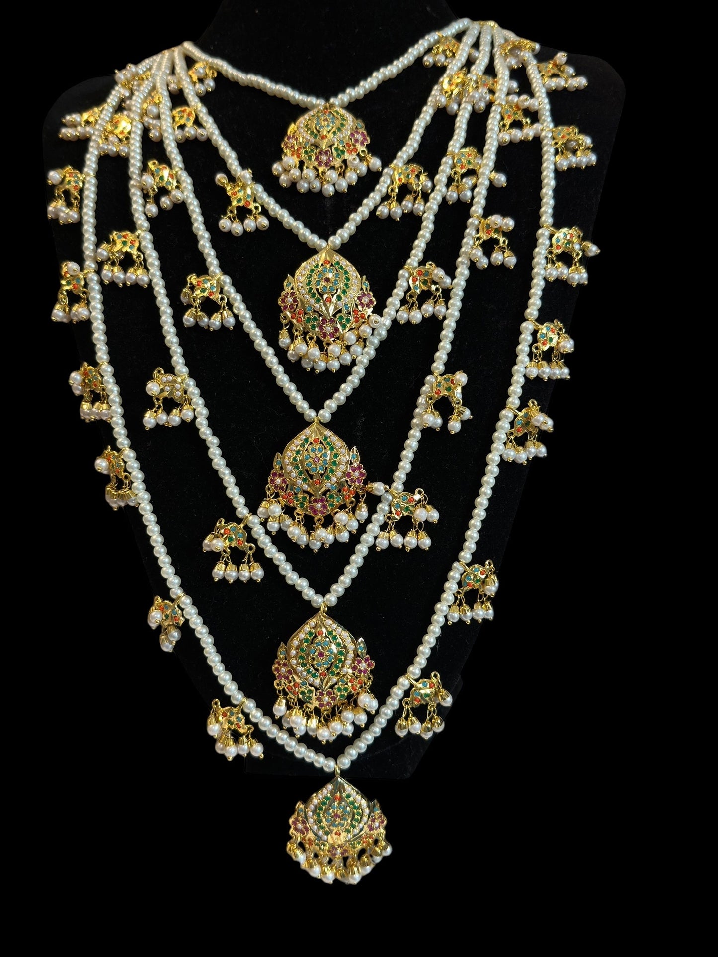 SAT111 Anya jadau 5 layered / satlada in Navratan ( READY TO SHIP )