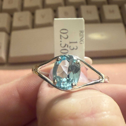 Sterling Silver Blue Topaz “Eye of Clarity” Ring (Size 13)