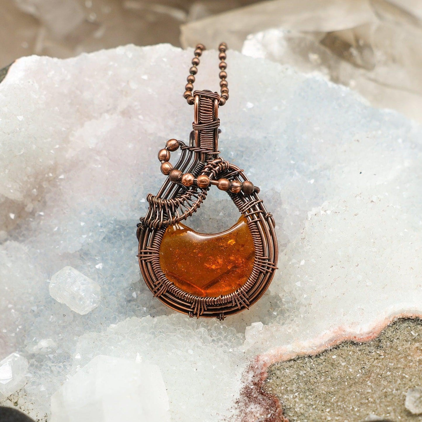 Baltic Amber Wire Wrap Crystal Pendant