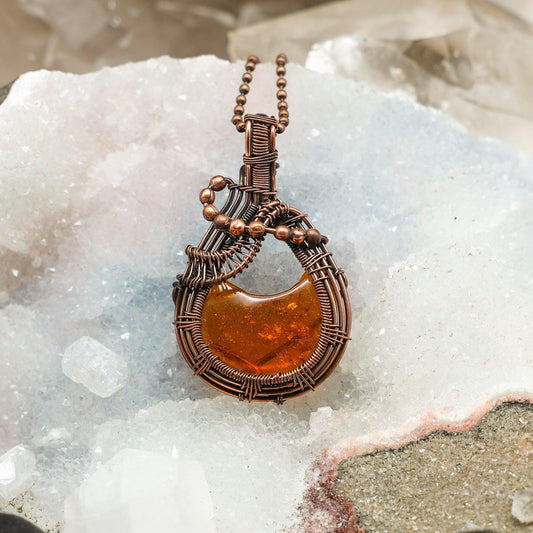 Baltic Amber Wire Wrap Crystal Pendant