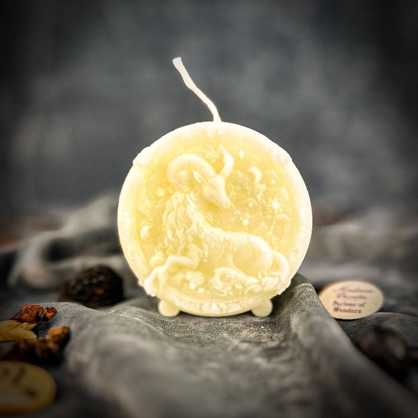 Beeswax Capricorn Goat Zodiac Spell Candle - Ambition, Discipline & Success
