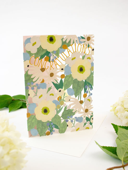 Big Pink Floral Lasercut Congratulations Card