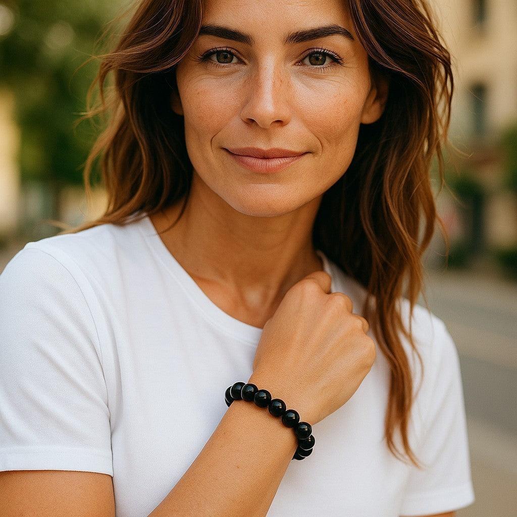 Black Agate Beaded Bracelet