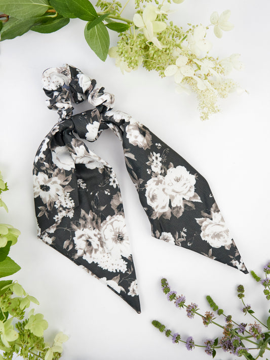 Black Floral Scarf Scrunchie