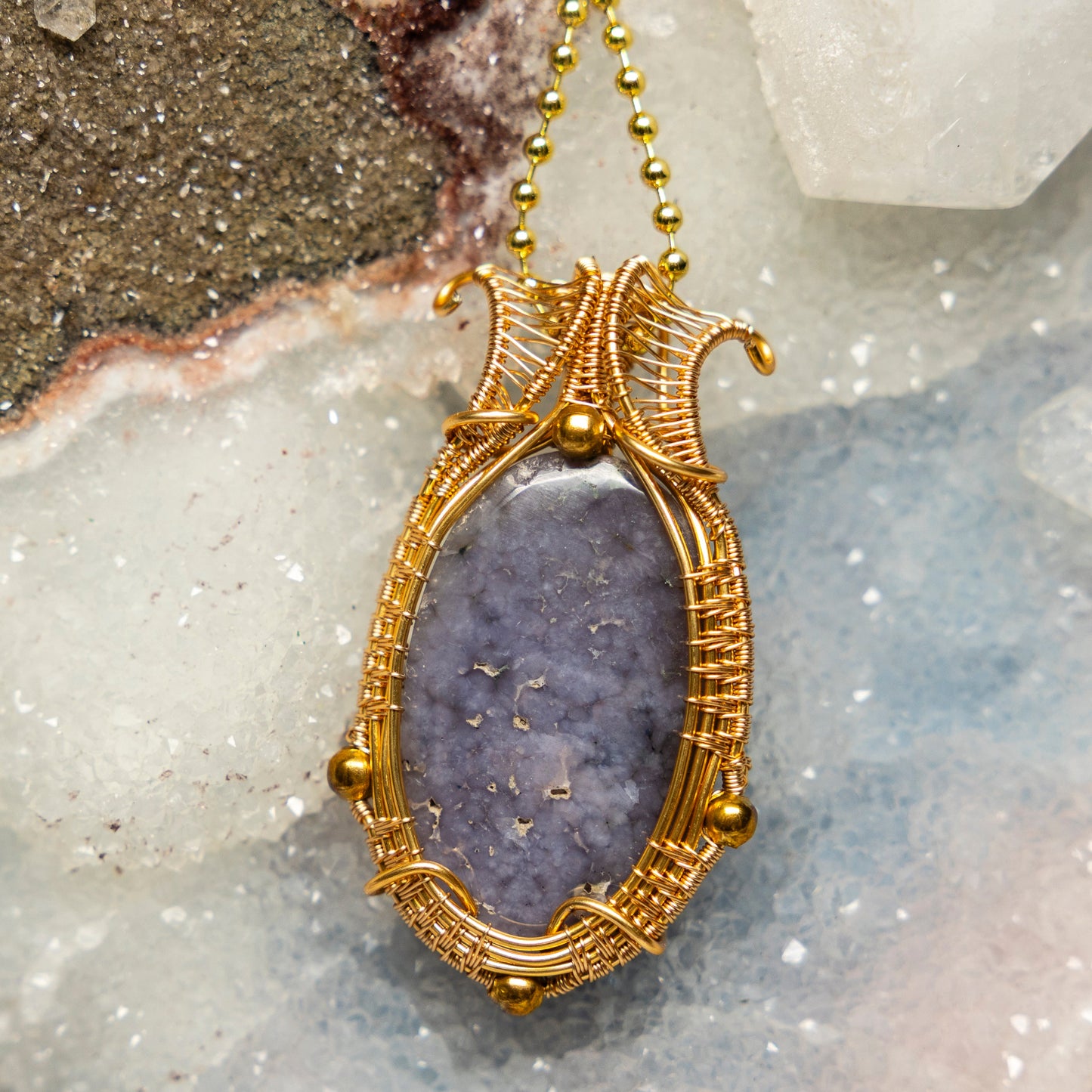 Blue Chalcedony Wire Wrap Crystal Pendant