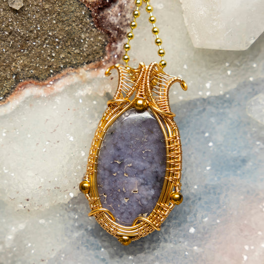 Blue Chalcedony Wire Wrap Crystal Pendant