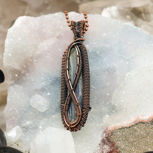 Blue Kyanite Wire Wrap Crystal Pendant