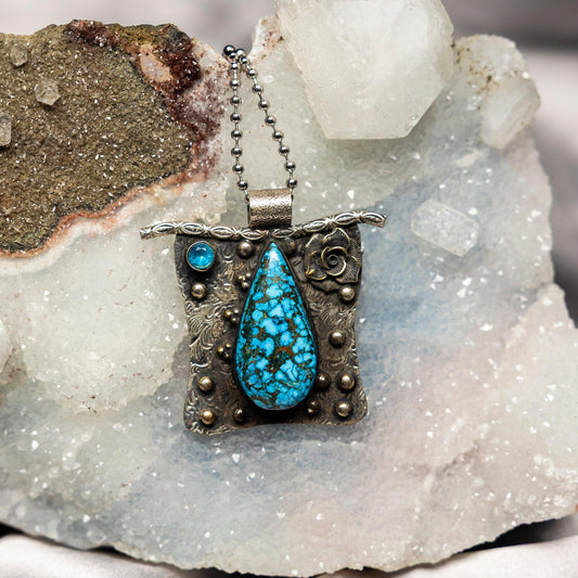 Blue Magnesite Crystal 925 Sterling Silver Pendant