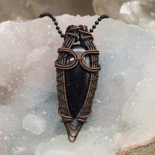 Blue Sandstone Wire Wrap Crystal Pendant