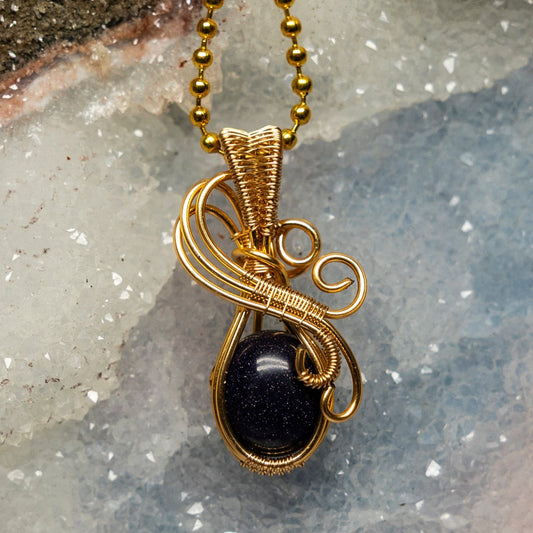 Blue Sandstone Wire Wrap Crystal Pendant