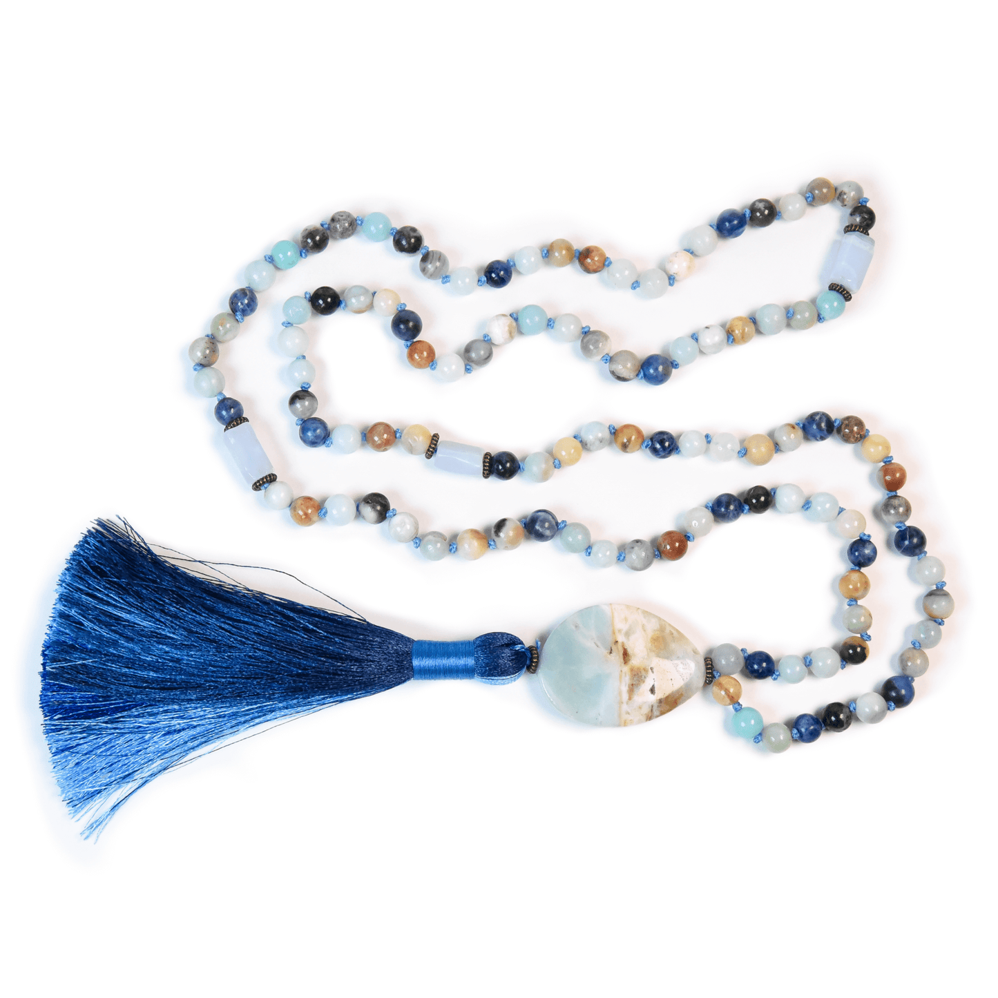 Ocean Tides Meditation Mala – 108 Beads of Amazonite & Blue Lace Agate