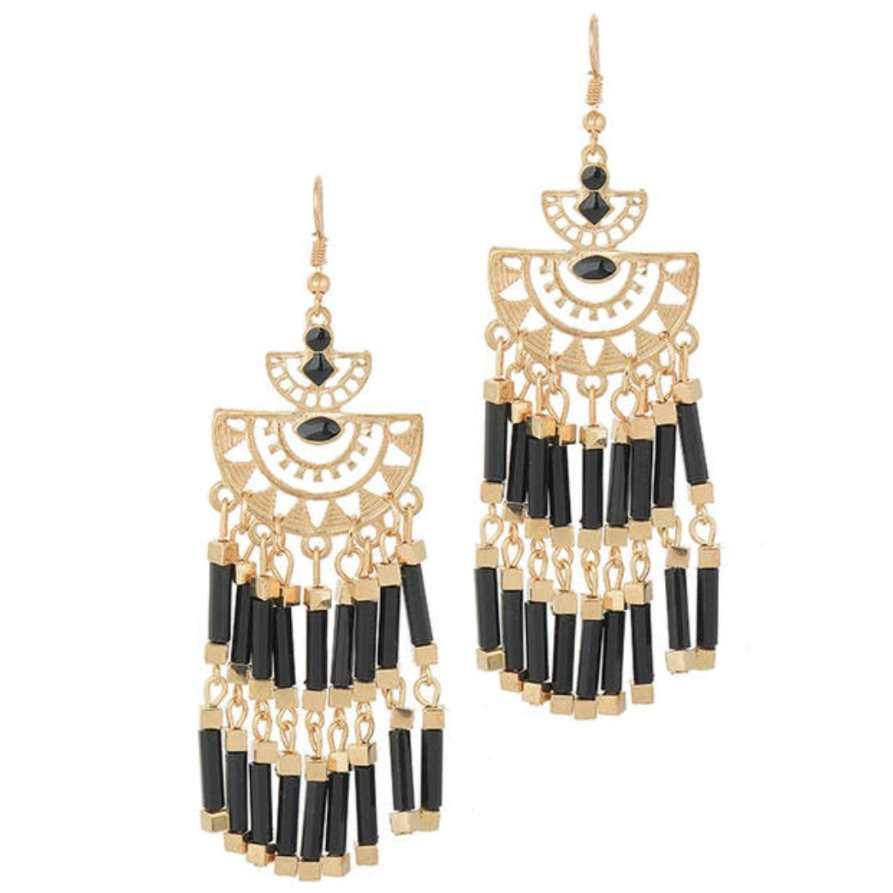 Boho Gold Black or White Tassel Earrings