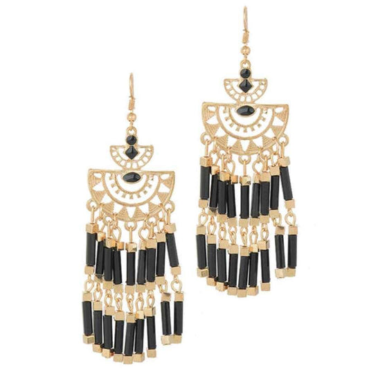 Boho Gold Black or White Tassel Earrings