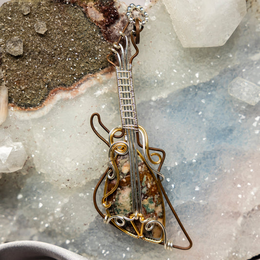 Brecciated Jasper "Guitar" Wire Wrap Crystal Pendant