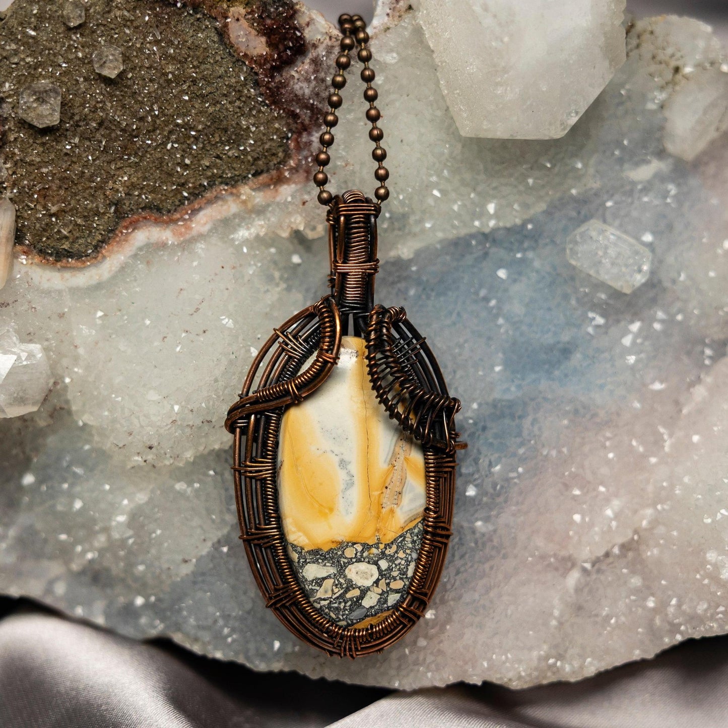 Brecciated Jasper Wire Wrap Pendant 2.75" #1