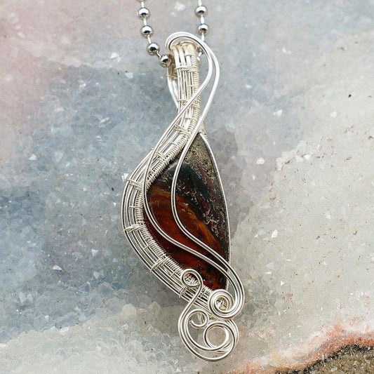 Brecciated Jasper Wire Wrap Pendant | Copper 57mm