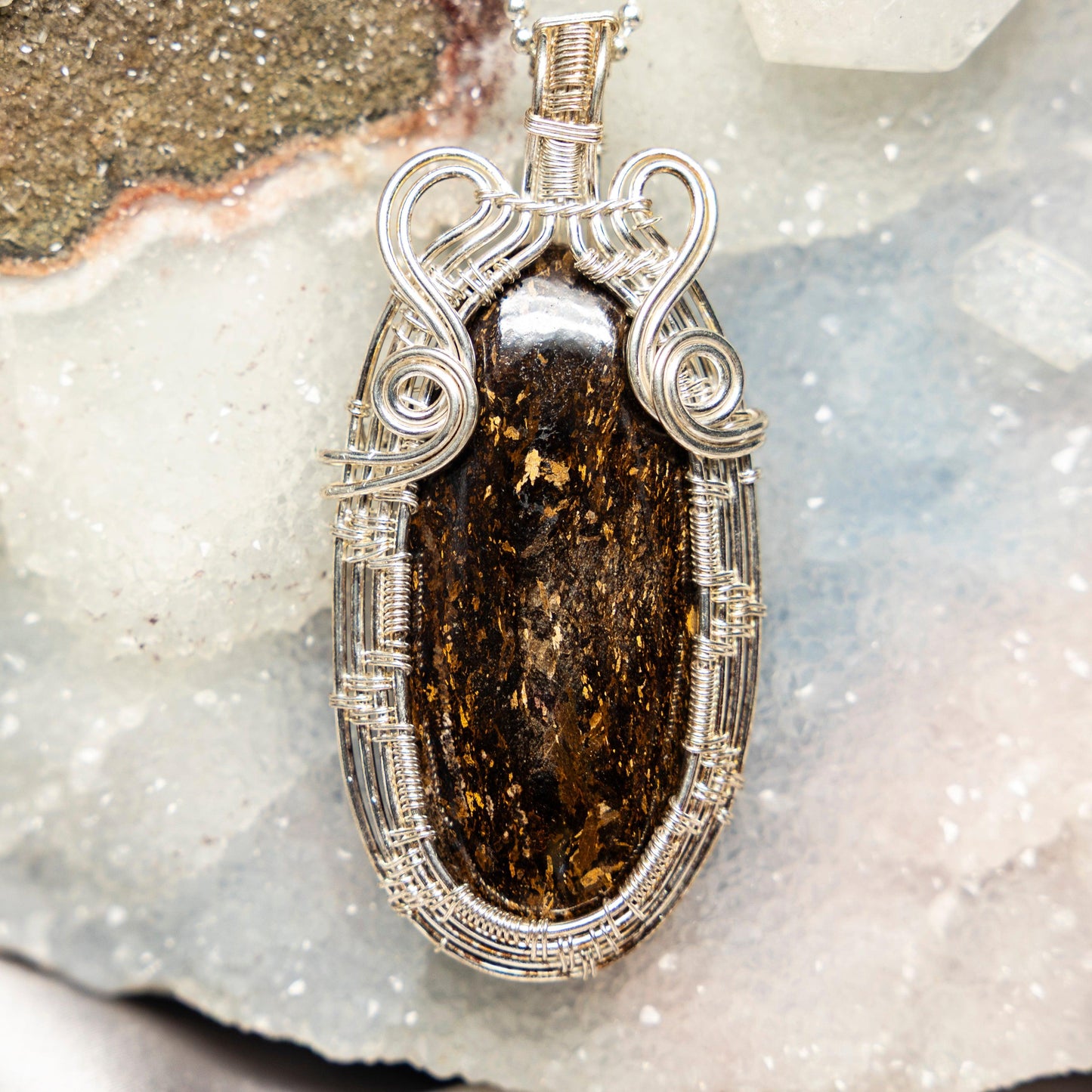 Bronzite Wire Wrap Crystal Pendant