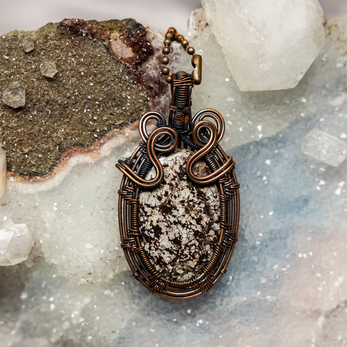 Brown Snowflake Obsidian Wire Wrap Crystal Pendant