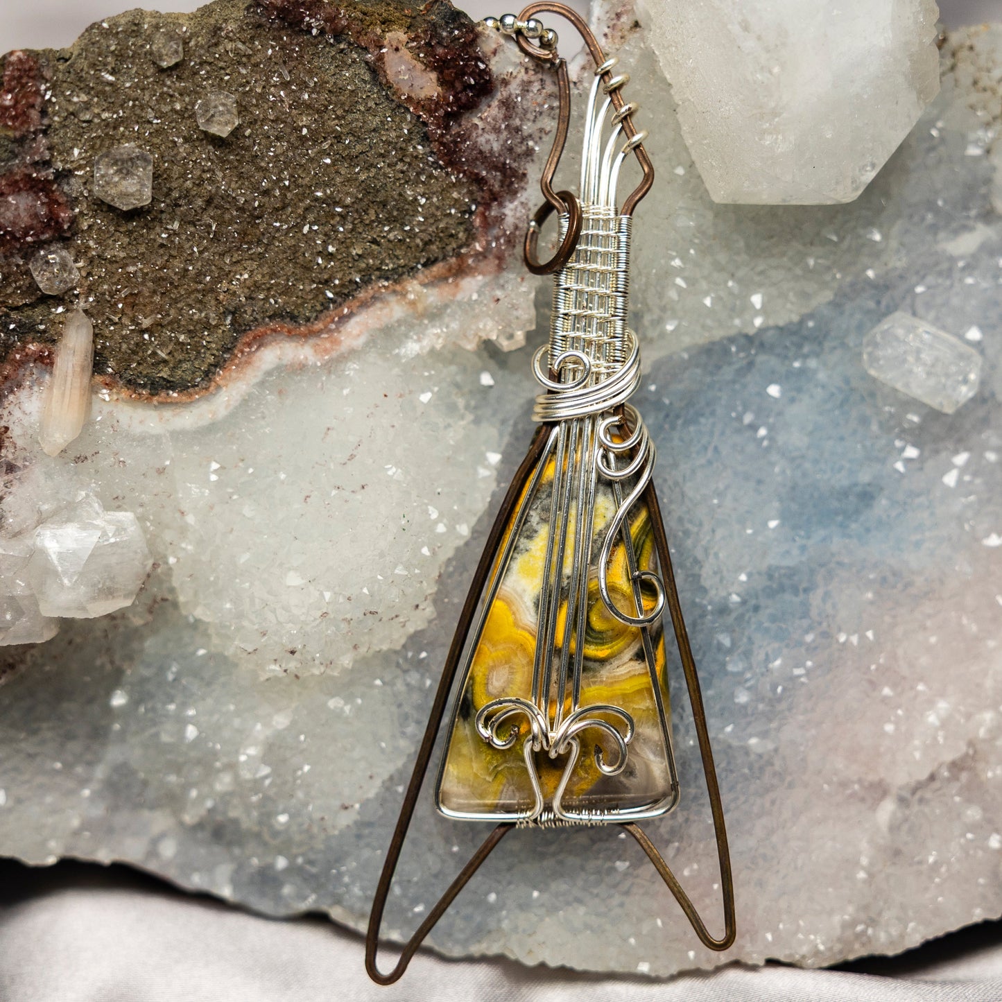 Bumblebee Jasper Guitar" Wire Wrap Crystal Pendant