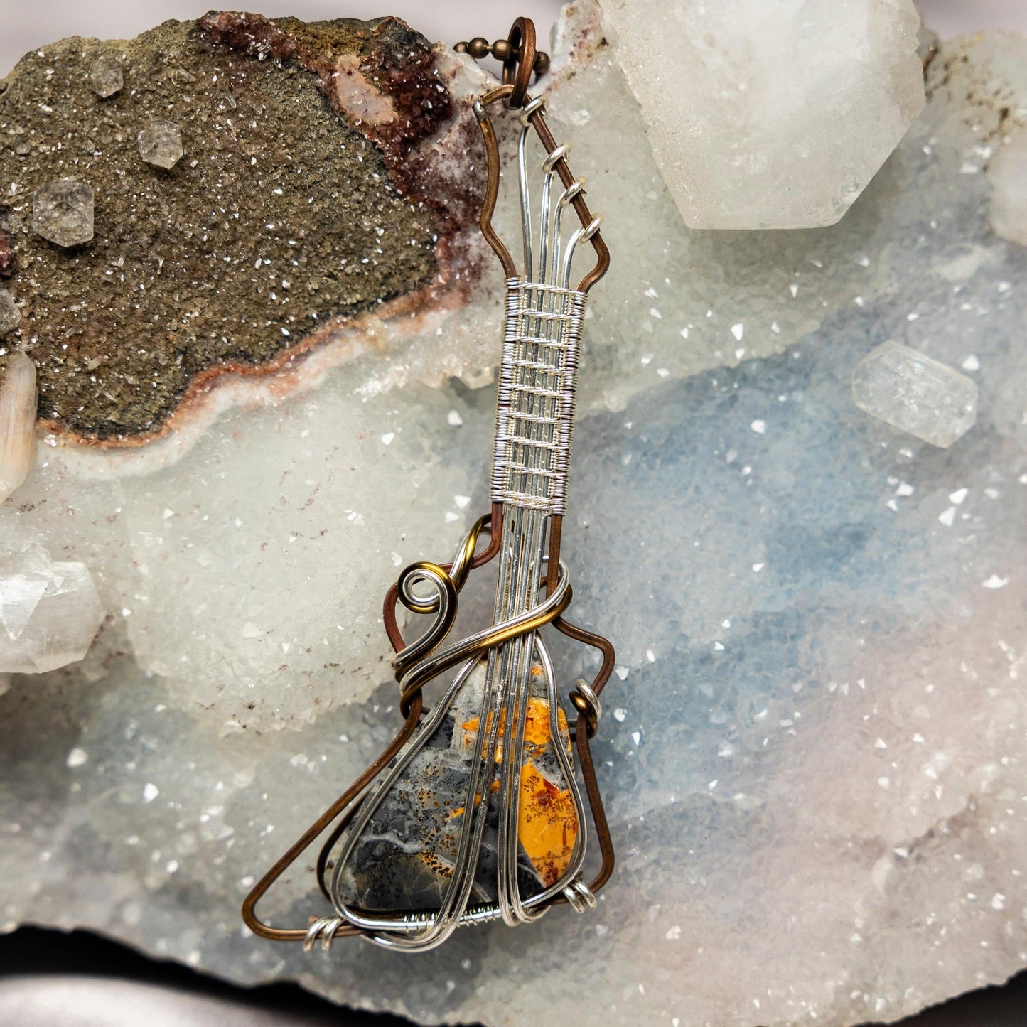 Bumblebee Jasper Guitar Wire Wrap Pendant 4" #1