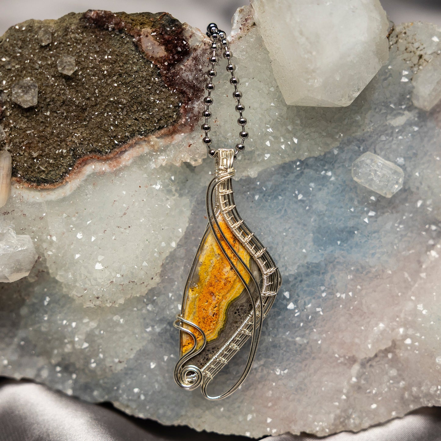 Bumblebee Jasper Wire Wrap Crystal Pendant