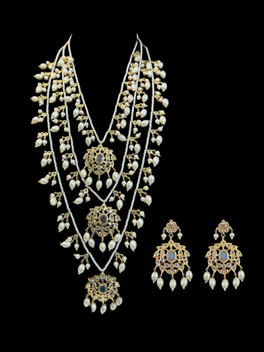 SAT104 Farmana three layer Hyderabadi necklace in pearls  ( READY TO SHIP )