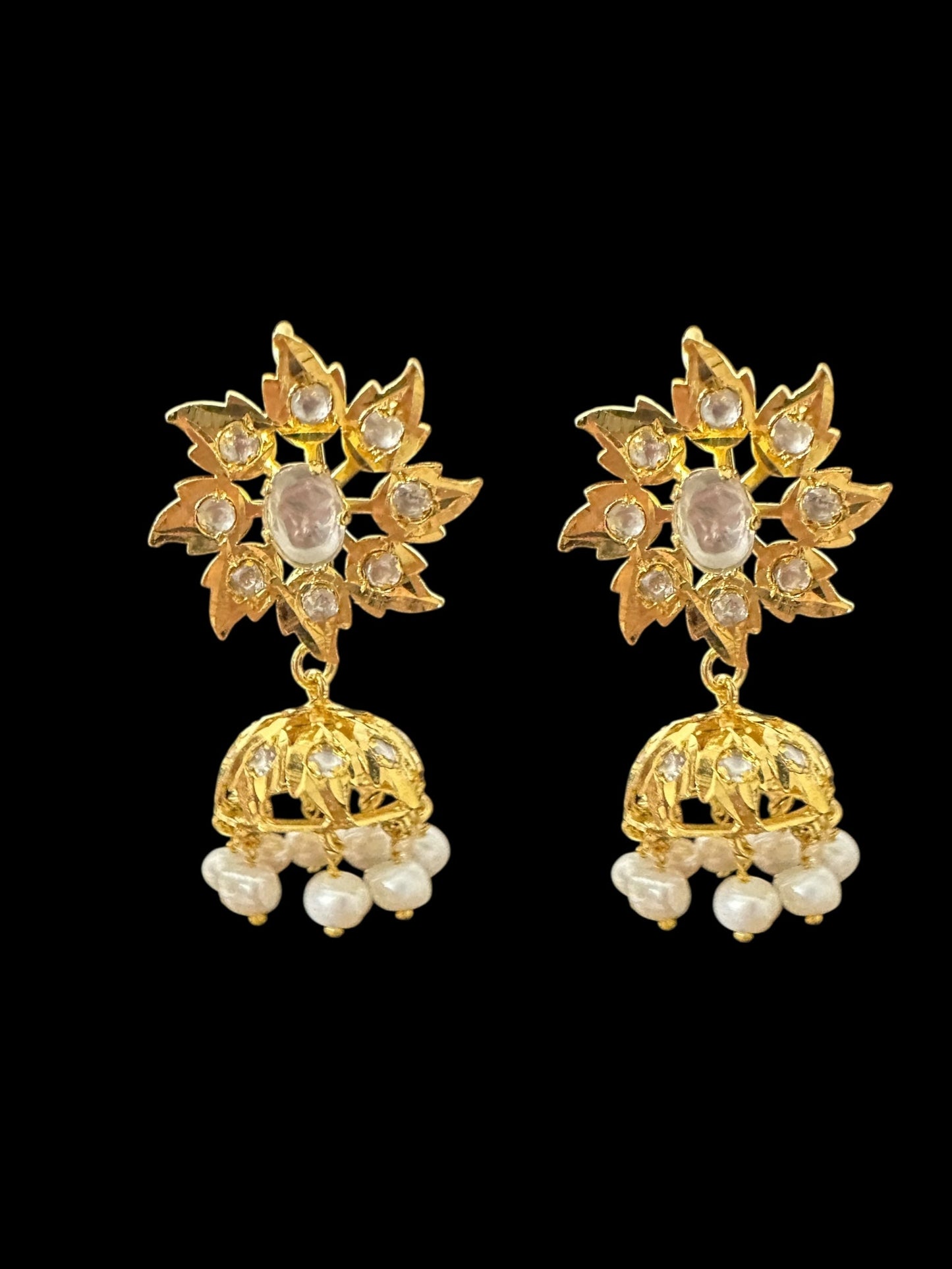 DER808  Karanphool jhumka in fresh water pearls ( READY TO SHIP )