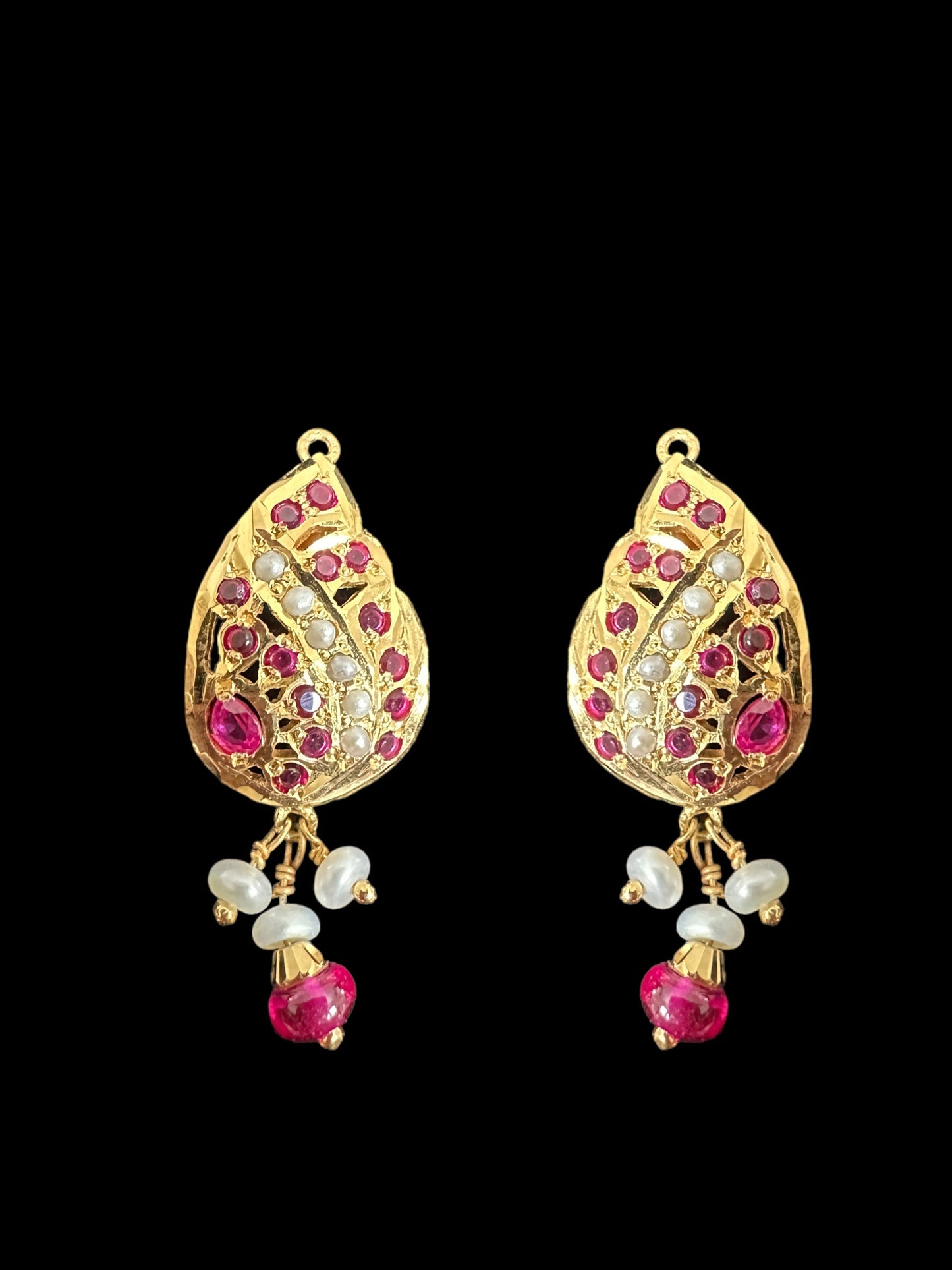 Gold-Plated Jadau Silver Pendant Set in Ruby & Pearl ( READY TO SHIP )