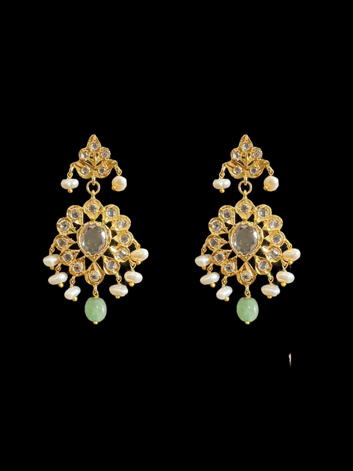 SAT86 Gold plated Satlada with fresh water pearls and emerald beads ( READY TO SHIP )