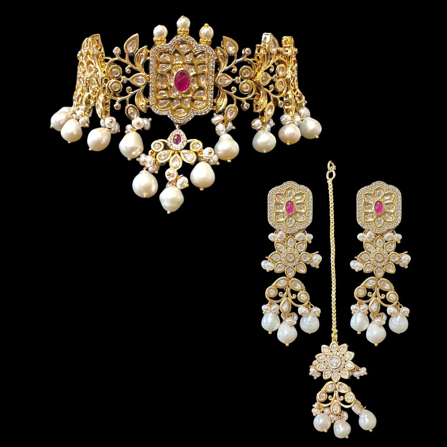 C318 sidra choker set with tika in fresh water pearls (SHIPS IN 1 WEEK  )