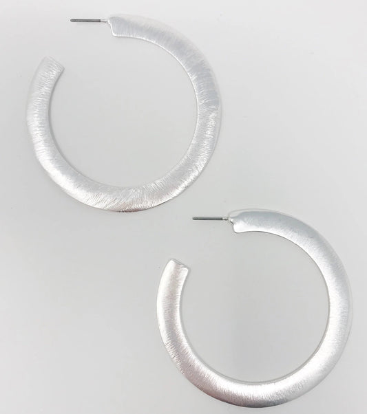 Alma Thick Flattened Metal Hoop Earrings, Silver