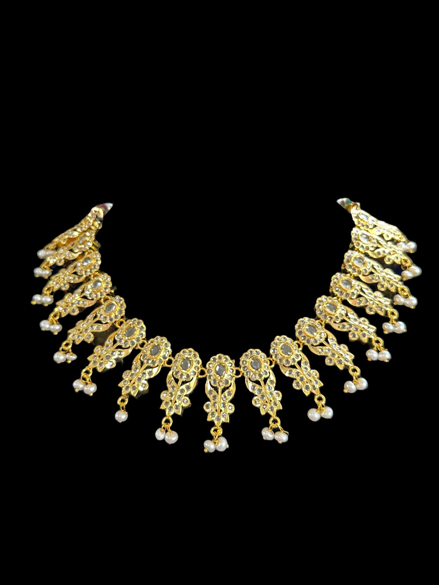 DNS48 Simeon gold plated Hyderabadi necklace in fresh water pearls ( READY TO SHIP)