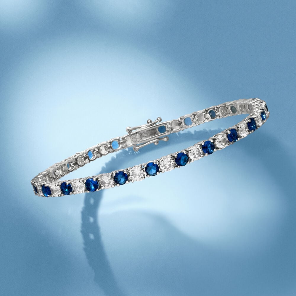 6.00 CTW Created White & Blue Sapphire Tennis Bracelet in 14K Gold Overlay – 7.25”