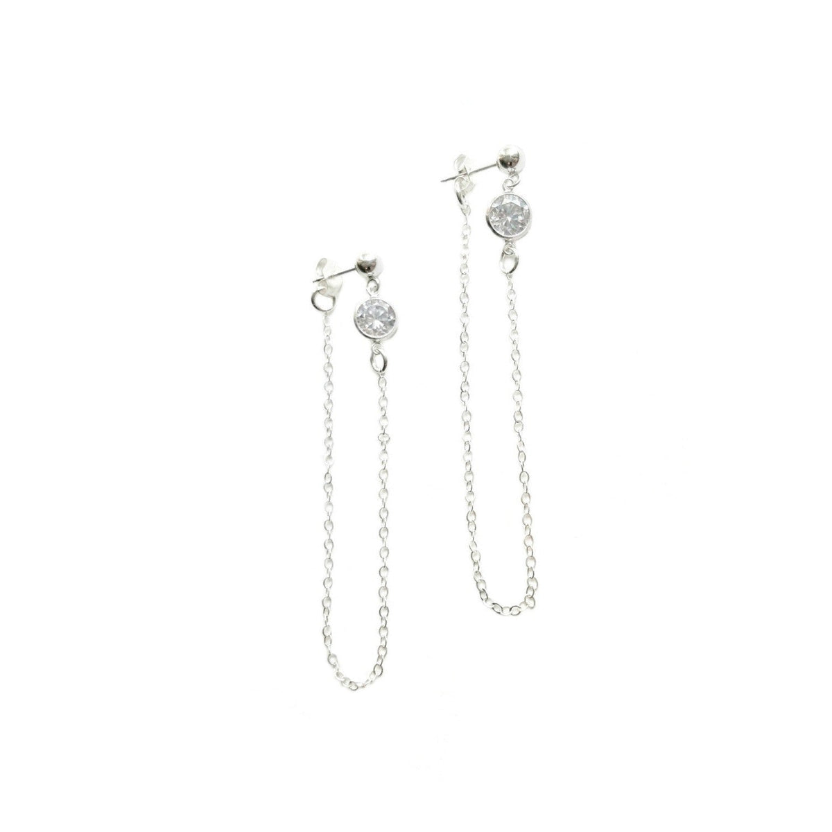 Sterling Silver CZ Front-to-Back Chain Earrings