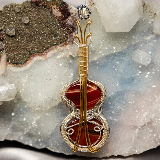 Carnelian Agate "Fiddle" Wire Wrap Crystal Pendant