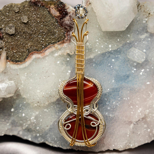 Carnelian Agate Fiddle Wire Wrap Pendant 4 Inch