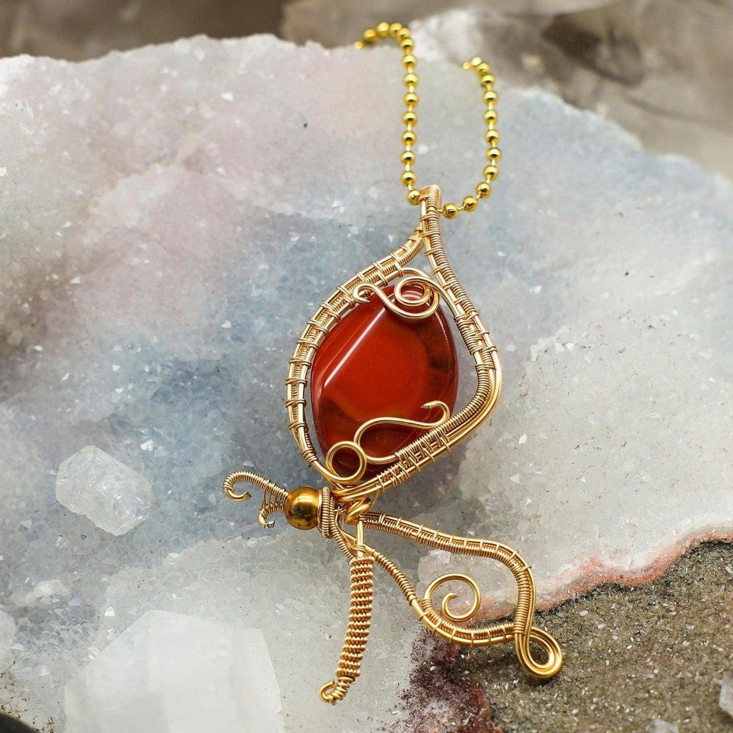 Carnelian Butterfly Wire Wrap Pendant