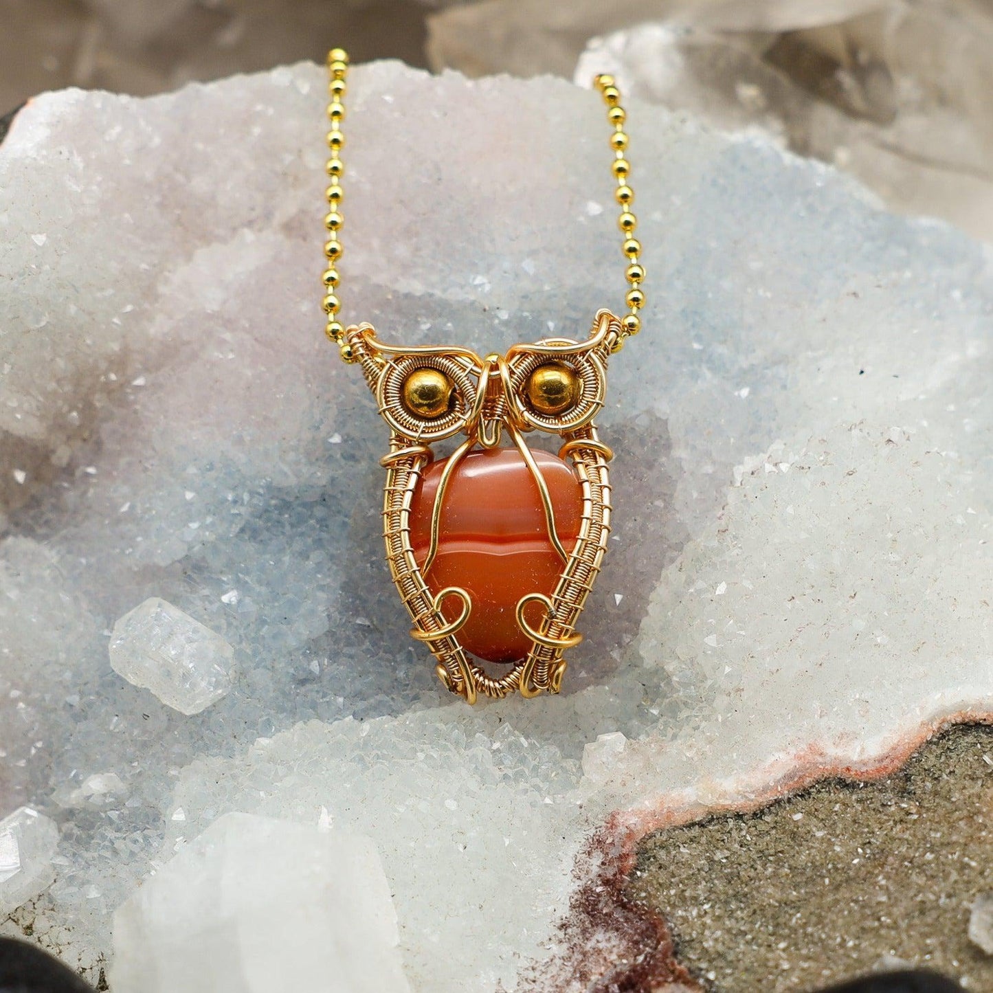 Carnelian 'Owl' Wire Wrap Crystal Pendant