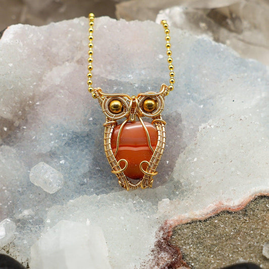 Carnelian 'Owl' Wire Wrap Crystal Pendant