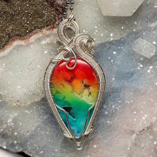 Chakra Agate Crystal Wire Wrap Pendant Copper Stone
