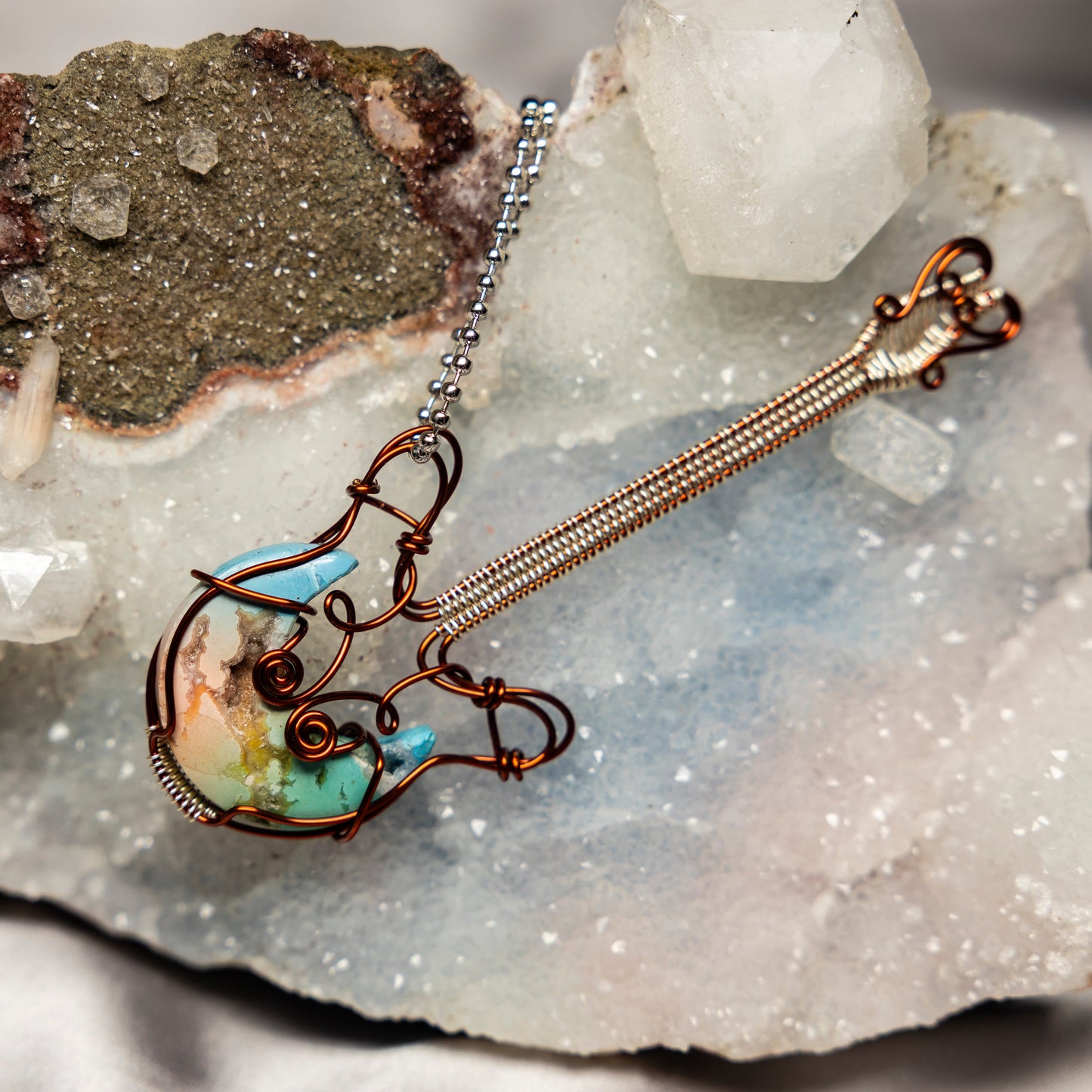 Chakra Agate "Guitar" Wire Wrap Crystal Pendant