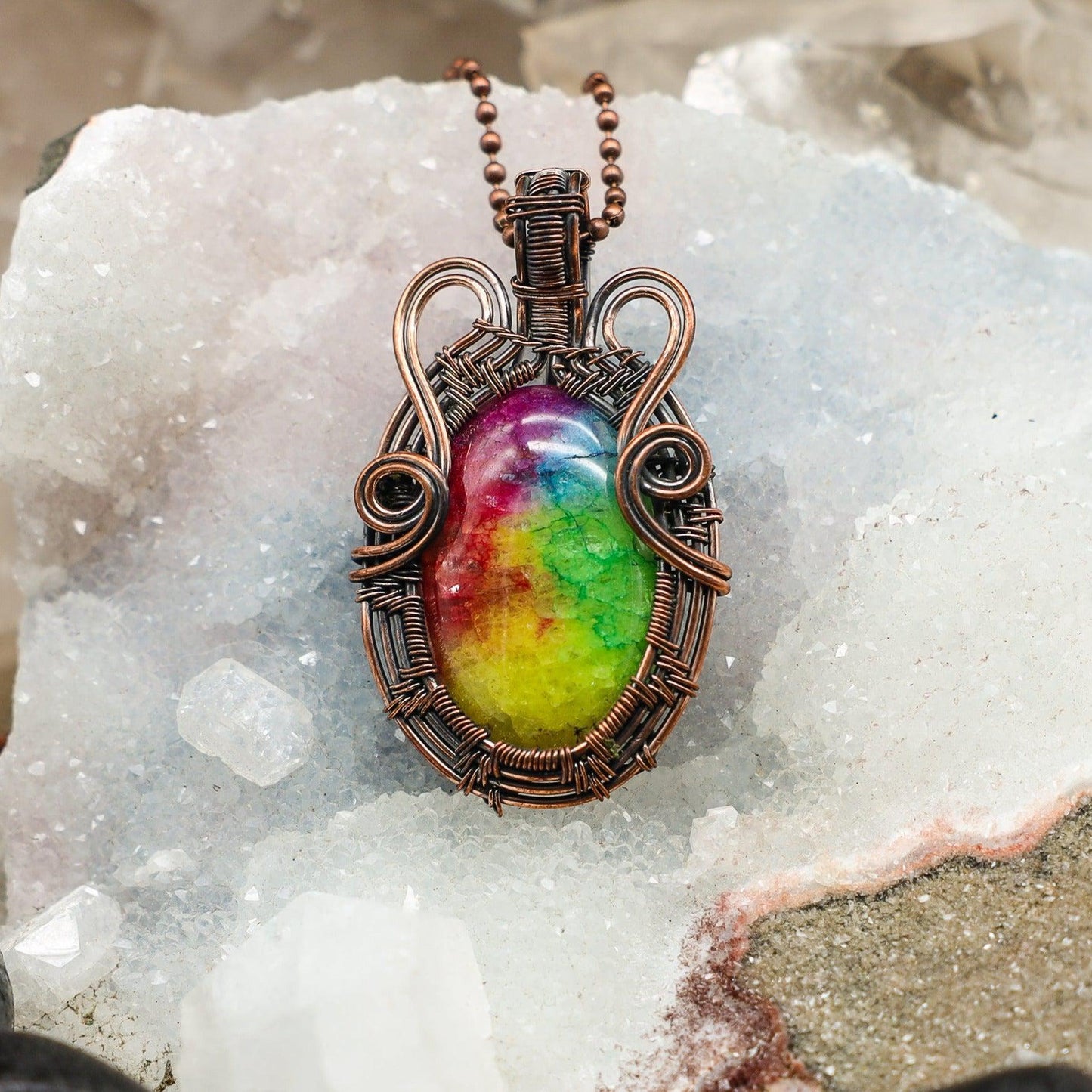 Chakra Agate Wire Wrap Crystal Pendant
