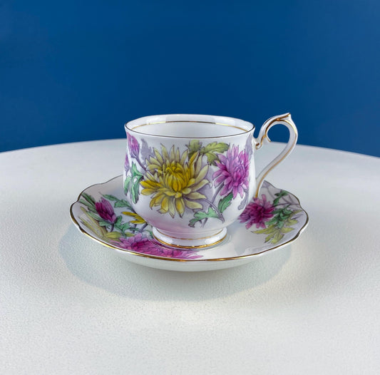 Vintage Royal Albert Teacup or Coffee Cup and Saucer. Flowers of the Month Series. Chrysanthemum. Dining Room Table Decor. Tea Connoisseur.