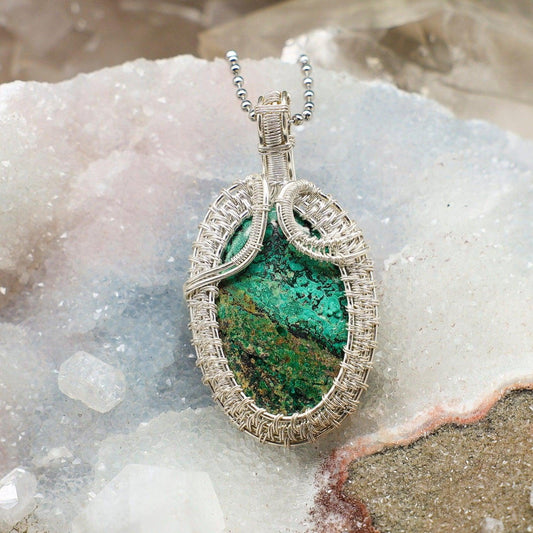 Chrysocolla Copper Wire Wrapped Teardrop Pendant 2.65"