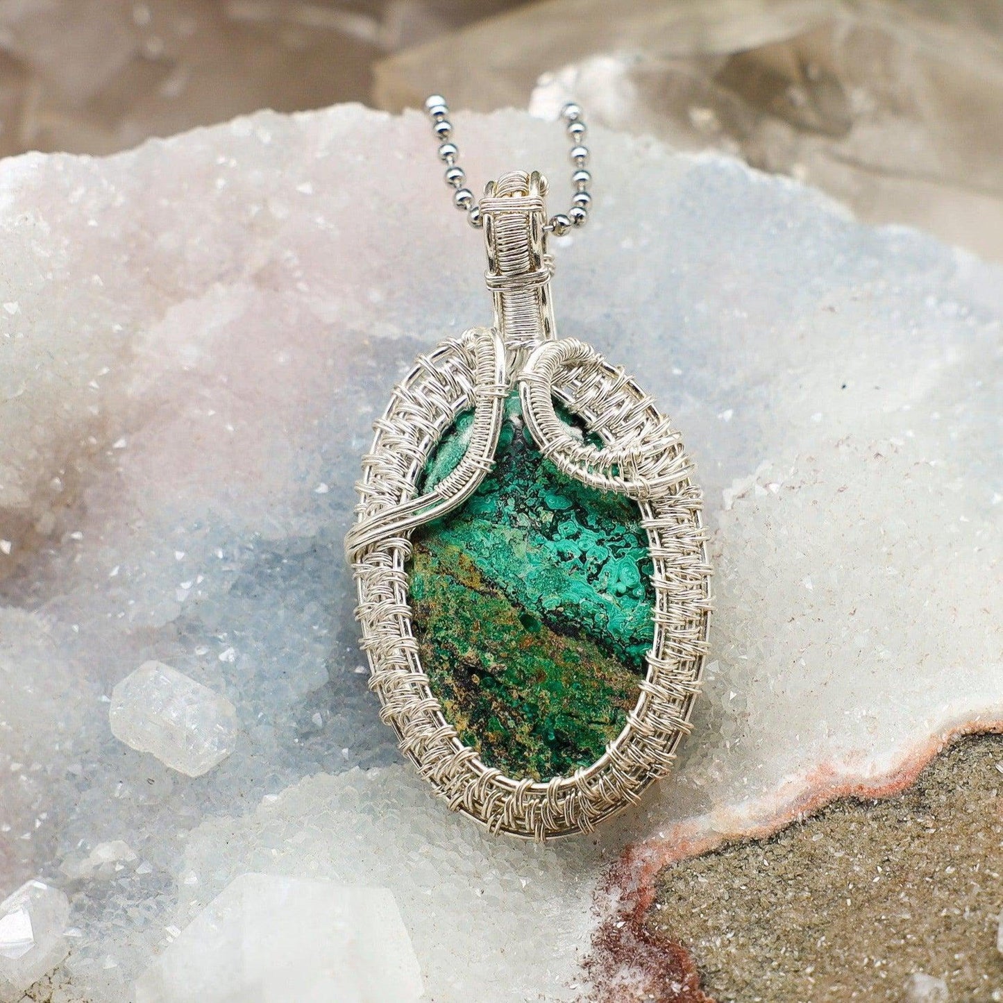 Chrysocolla Wire Wrap Pendant 2.65 Inch